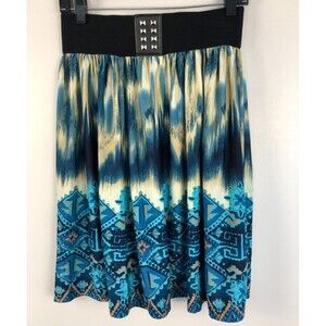 Jon & Anna New York Size L Skirt Blue Southwest Elastic Waist Faux Buckle